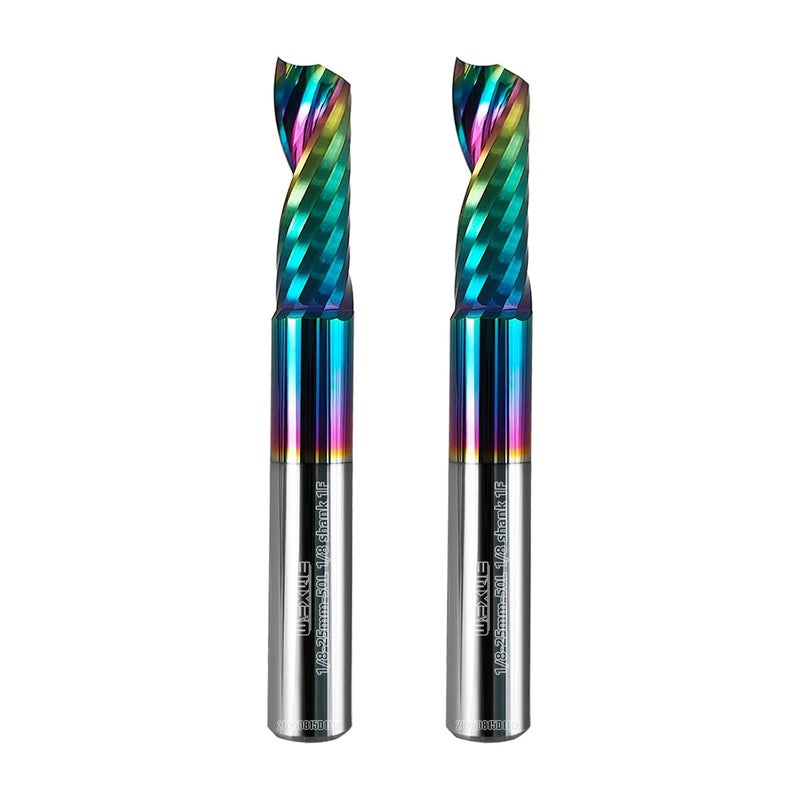 WEXWE Tools Solid Carbide CNC Spiral Single Flute End Mill- for Acrylic Plate Aluminum,Wood,Plastic,Brass,Copper Cutting - 1/8 Diameter 25mm Flute Length,50mm Overall Length,1 Flute (1/8-50mm 2PCS) - Image 1